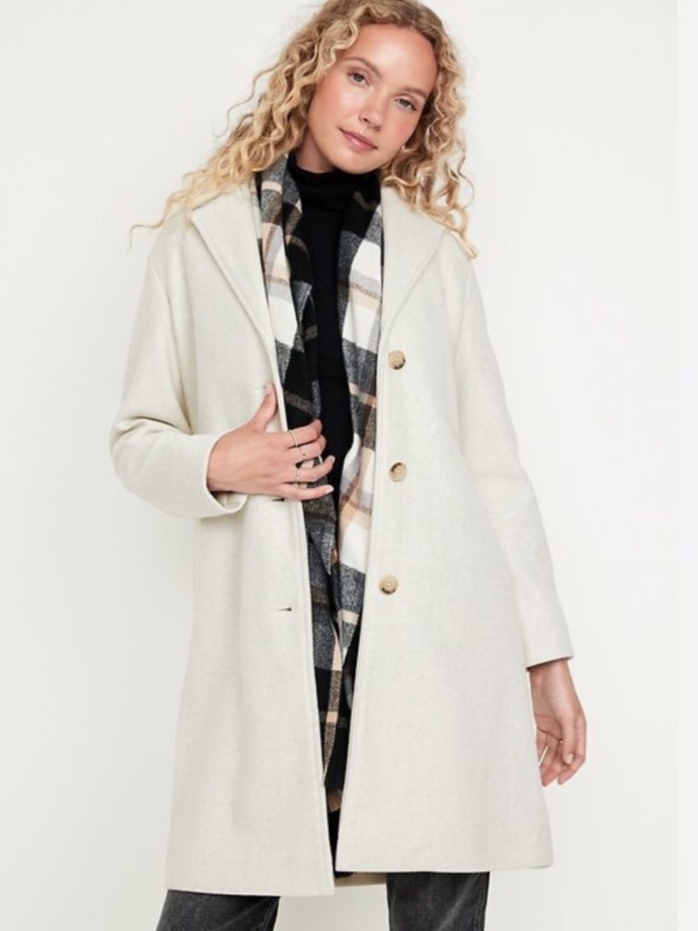 Old Navy Ivory Car Coat XXL Tall NWT | Longline Neutral Wool-Blend Coat Women